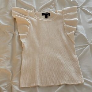 Express Women's Ivory Ruffle Sleeve Tee